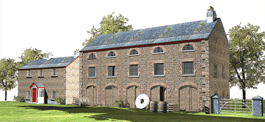 historical building illustrations, local history illustrations, old corn mill wicklow